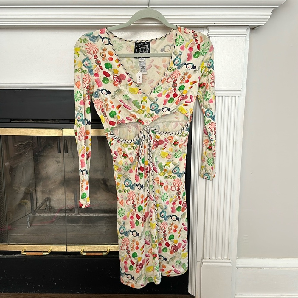 Vintage Rare Cynthia Rowley Silk Candy Print Dress size small